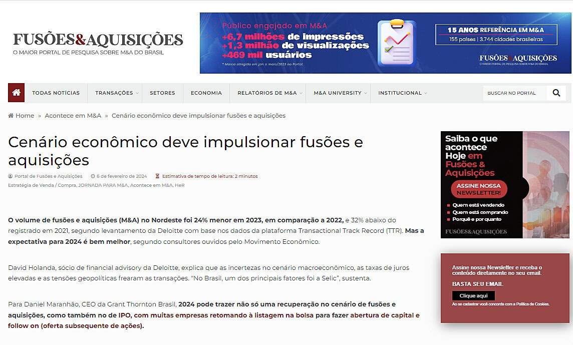 Cenrio econmico deve impulsionar fuses e aquisies